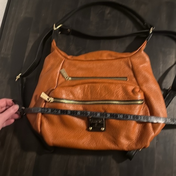 Valentina Italy Orange Pebbled Genuine Leather Handbag Backpack - Picture 7 of 8